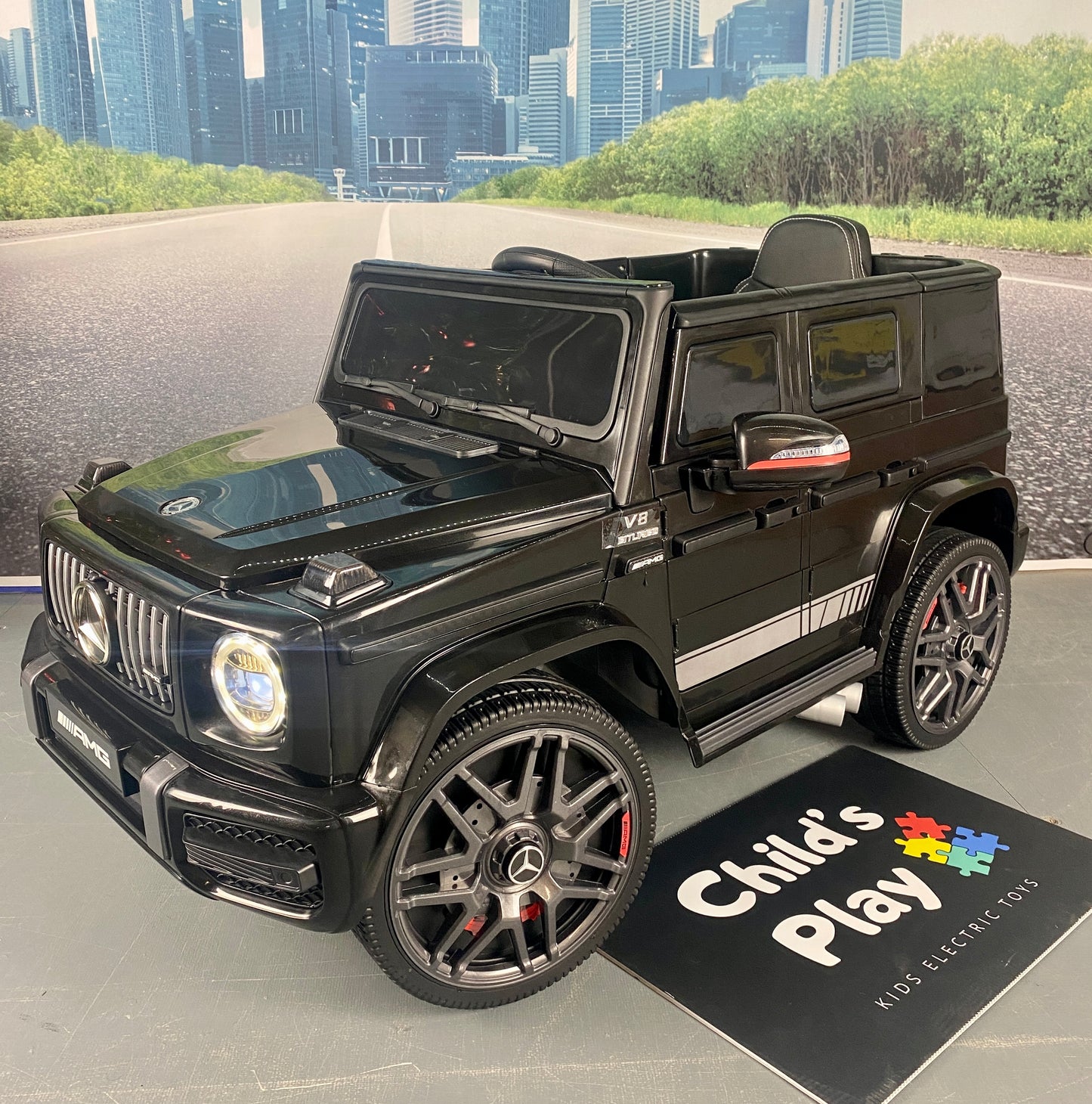 Kids Electric 12v Mercedes G63 G Wagon with Upgraded leather seat & rubber wheels COMPACT BLACK