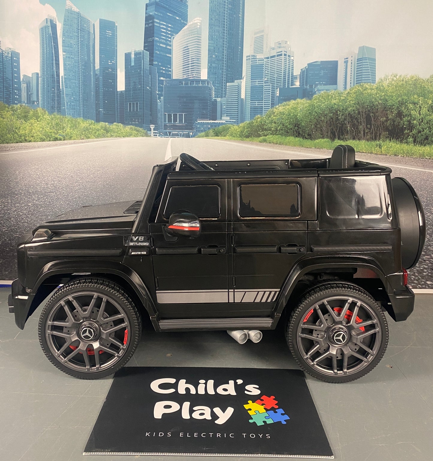 Kids Electric 12v Mercedes G63 G Wagon with Upgraded leather seat & rubber wheels COMPACT BLACK